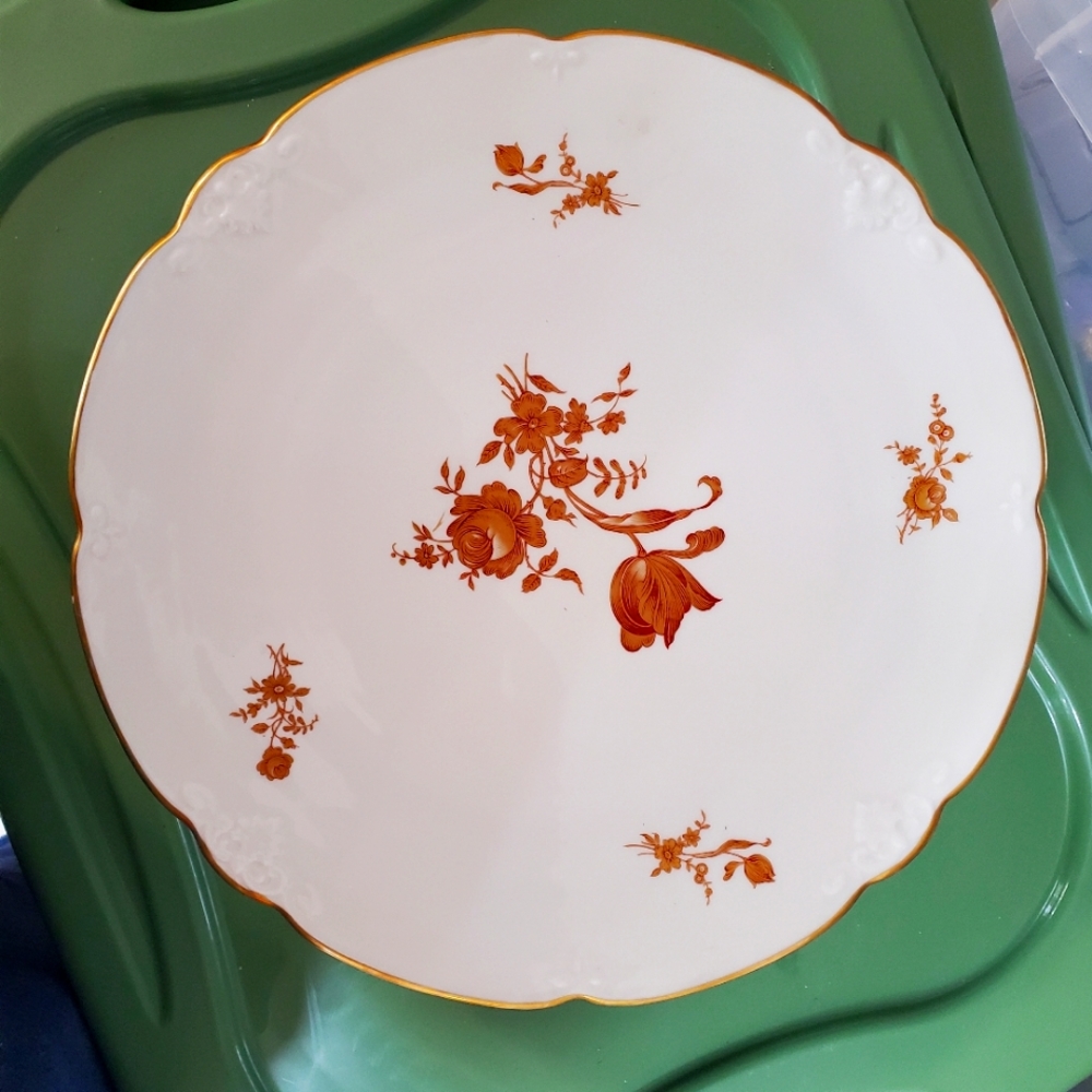 Limoges France Porcelain Gold Roses Cake Stand Plate